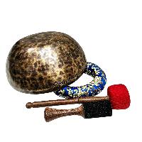 [full Moon Bowl], Moon Carved, Buddhist Hand Beaten Singing Bowl, Antique Finishing, [select Accessories]