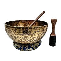 [full Moon Bowl], Moon Carved, Buddhist Hand Beaten Singing Bowl, Antique Finishing, [select Accessories]