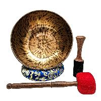[full Moon Bowl], Moon Carved, Buddhist Hand Beaten Singing Bowl, Antique Finishing, [select Accessories]