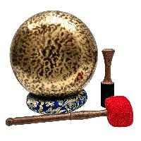 [full Moon Bowl], Moon Carved, Buddhist Hand Beaten Singing Bowl, Antique Finishing, [select Accessories]