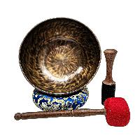 [full Moon Bowl], Moon Carved, Buddhist Hand Beaten Singing Bowl, Antique Finishing, [select Accessories]