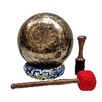 [full Moon Bowl], Moon Carved, Buddhist Hand Beaten Singing Bowl, Antique Finishing, [select Accessories]