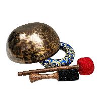 [full Moon Bowl], Moon Carved, Buddhist Hand Beaten Singing Bowl, Antique Finishing, [select Accessories]