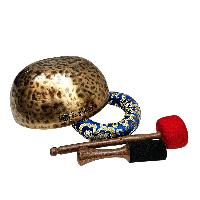 [full Moon Bowl], Moon Carved, Buddhist Hand Beaten Singing Bowl, Antique Finishing, [select Accessories]
