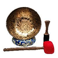 [full Moon Bowl], Moon Carved, Buddhist Hand Beaten Singing Bowl, Antique Finishing, [select Accessories]