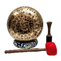 [full Moon Bowl], Moon Carved, Buddhist Hand Beaten Singing Bowl, Antique Finishing, [select Accessories]