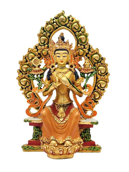 This 15cm tall Maitreya Buddha, Buddhist Miniature Statue, Thangka Color Finishing, Face Painted (Product Code: HMS36813) weighs 0.45kg and is available at an offer price of US$72.
