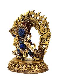 [vajrapani], Buddhist Miniature Statue, [lapis], [full Gold Plated], [stone Setting]
