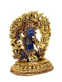 [vajrapani], Buddhist Miniature Statue, [lapis], [full Gold Plated], [stone Setting]
