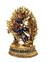 [vajrakilaya Shakti], Buddhist Miniature Statue, [lapis], [full Gold Plated], [stone Setting]