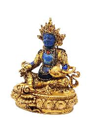 [yellow Jambhala], Buddhist Miniature Statue, [lapis], [full Gold Plated], [stone Setting]