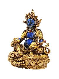 [yellow Jambhala], Buddhist Miniature Statue, [lapis], [full Gold Plated], [stone Setting]
