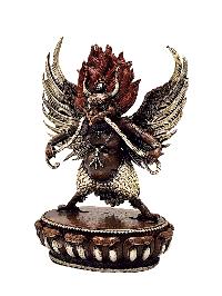 [garuda], Buddhist Miniature Statue, [silver And Chocolate Oxidized]