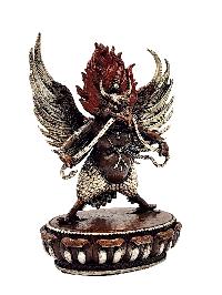 [garuda], Buddhist Miniature Statue, [silver And Chocolate Oxidized]