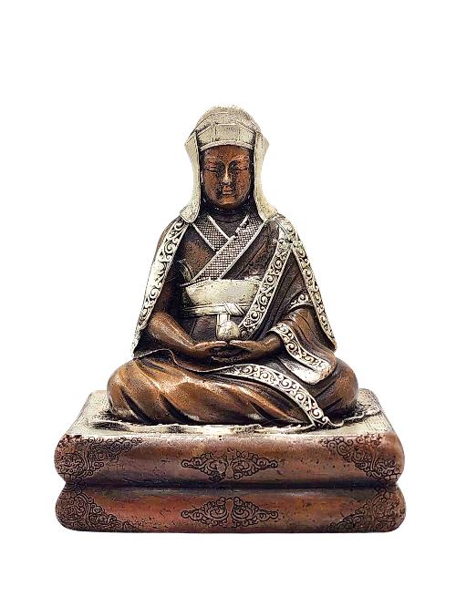 This 10cm tall Gampopa, Buddhist Miniature Statue, Silver And Chocolate Oxidized (Product Code: HMS36832) weighs 0.34kg and is available at an offer price of US$44.