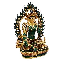 [green Tara], Buddhist Miniature Statue, [thangka Color Finishing], [face Painted]