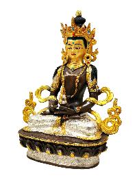 [aparimita], Buddhist Handmade Statue, [chocolate And Silver Oxidized With Extra Gold Plated], [stone Setting], [face Painted]