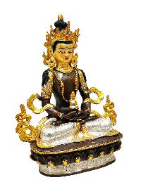 [aparimita], Buddhist Handmade Statue, [chocolate And Silver Oxidized With Extra Gold Plated], [stone Setting], [face Painted]