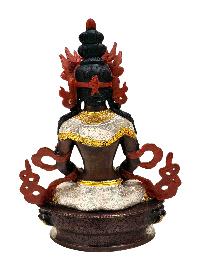 [aparimita], Buddhist Handmade Statue, [chocolate And Silver Oxidized With Extra Gold Plated], [stone Setting], [face Painted]