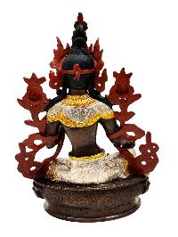 [green Tara], Buddhist Handmade Statue, [chocolate And Silver Oxidized With Extra Gold Plated], [stone Setting], [face Painted]