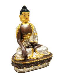 [shakyamuni Buddha], Buddhist Handmade Statue, [chocolate And Silver Oxidized With Extra Gold Plated], [face Painted]
