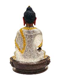 [shakyamuni Buddha], Buddhist Handmade Statue, [chocolate And Silver Oxidized With Extra Gold Plated], [face Painted]