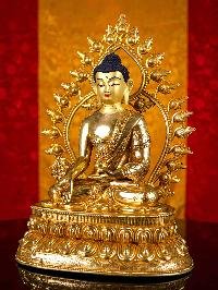 [medicine Buddha], Buddhist Handmade Statue, [full Gold Plated], [face Painted]