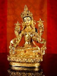 [white Tara], Buddhist Handmade Statue, [full Gold Plated], [face Painted]