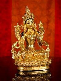 [white Tara], Buddhist Handmade Statue, [full Gold Plated], [face Painted]