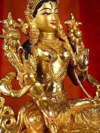 [white Tara], Buddhist Handmade Statue, [full Gold Plated], [face Painted]