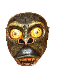 Buddhist Wooden Mask Of [monkey], Tibetan Style Wtih [traditional Colors], Poplar Wood
