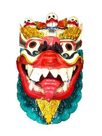 Buddhist Wooden Mask Of [snow Lion], Tibetan Style Wtih [traditional Colors], Poplar Wood
