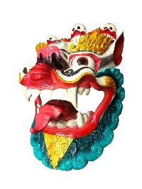 Buddhist Wooden Mask Of [snow Lion], Tibetan Style Wtih [traditional Colors], Poplar Wood