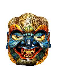 Buddhist Wooden Mask Of [tribal Mask], Tibetan Style Wtih [traditional Colors], Poplar Wood