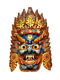Buddhist Wooden Mask Of [bhairav], Tibetan Style Wtih [traditional Colors], Poplar Wood