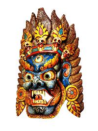 Buddhist Wooden Mask Of [bhairav], Tibetan Style Wtih [traditional Colors], Poplar Wood