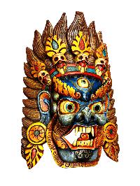 Buddhist Wooden Mask Of [bhairav], Tibetan Style Wtih [traditional Colors], Poplar Wood