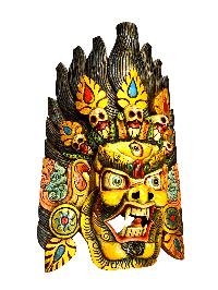 Buddhist Wooden Mask Of [bhairav], Tibetan Style Wtih [traditional Colors], Poplar Wood