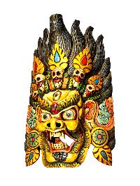 Buddhist Wooden Mask Of [bhairav], Tibetan Style Wtih [traditional Colors], Poplar Wood