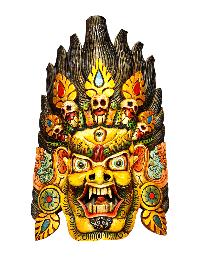 Buddhist Wooden Mask Of [bhairav], Tibetan Style Wtih [traditional Colors], Poplar Wood