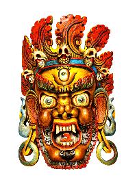 Buddhist Wooden Mask Of [bhairav], Tibetan Style Wtih [traditional Colors], Poplar Wood