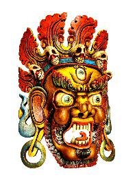 Buddhist Wooden Mask Of [bhairav], Tibetan Style Wtih [traditional Colors], Poplar Wood