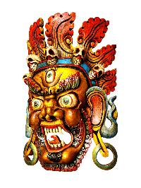 Buddhist Wooden Mask Of [bhairav], Tibetan Style Wtih [traditional Colors], Poplar Wood