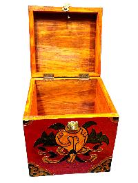 Buddhist Wooden Box With [conch Shell], Tibetan Style With Traditional Colors
