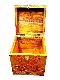 Buddhist Wooden Box With [endless Knot], Tibetan Style With Traditional Colors