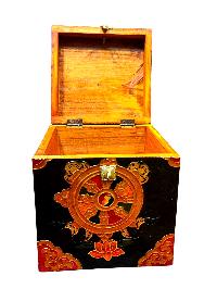 Buddhist Wooden Box With [dharmachakra], Tibetan Style With Traditional Colors