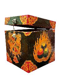 Buddhist Wooden Box With [dharmachakra], Tibetan Style With Traditional Colors