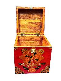 Buddhist Wooden Box With [dharmachakra], Tibetan Style With Traditional Colors