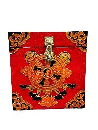 Buddhist Wooden Box With [dharmachakra], Tibetan Style With Traditional Colors