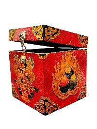 Buddhist Wooden Box With [dharmachakra], Tibetan Style With Traditional Colors